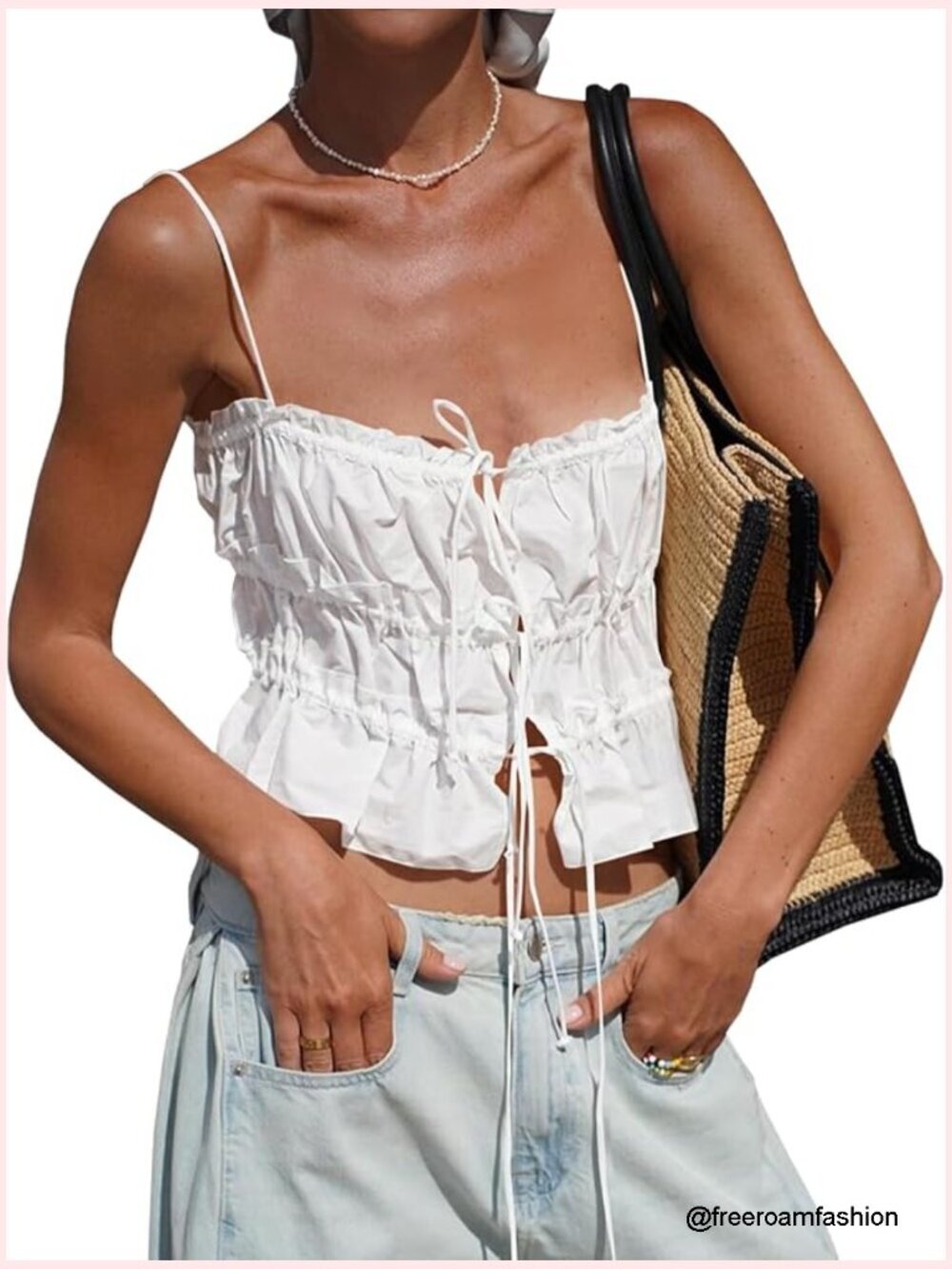 Women's Tie Front Crop Top Ruffle Spaghetti Strap Y2K Tank Blouse